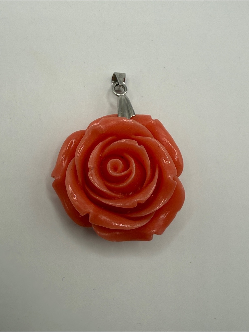 Vintage 18KGP Carved Large Coral Rose Statement Pendant